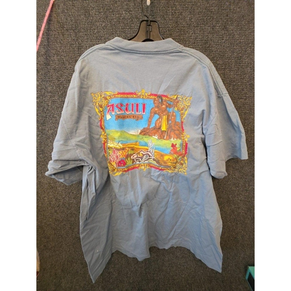 Vintage Tee Jays Proud Heritage Shirt Mens 2XL Blue Asuli Moray Eel Graphic 90s